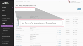 Document requests page in Xello. The search bar is highlighted